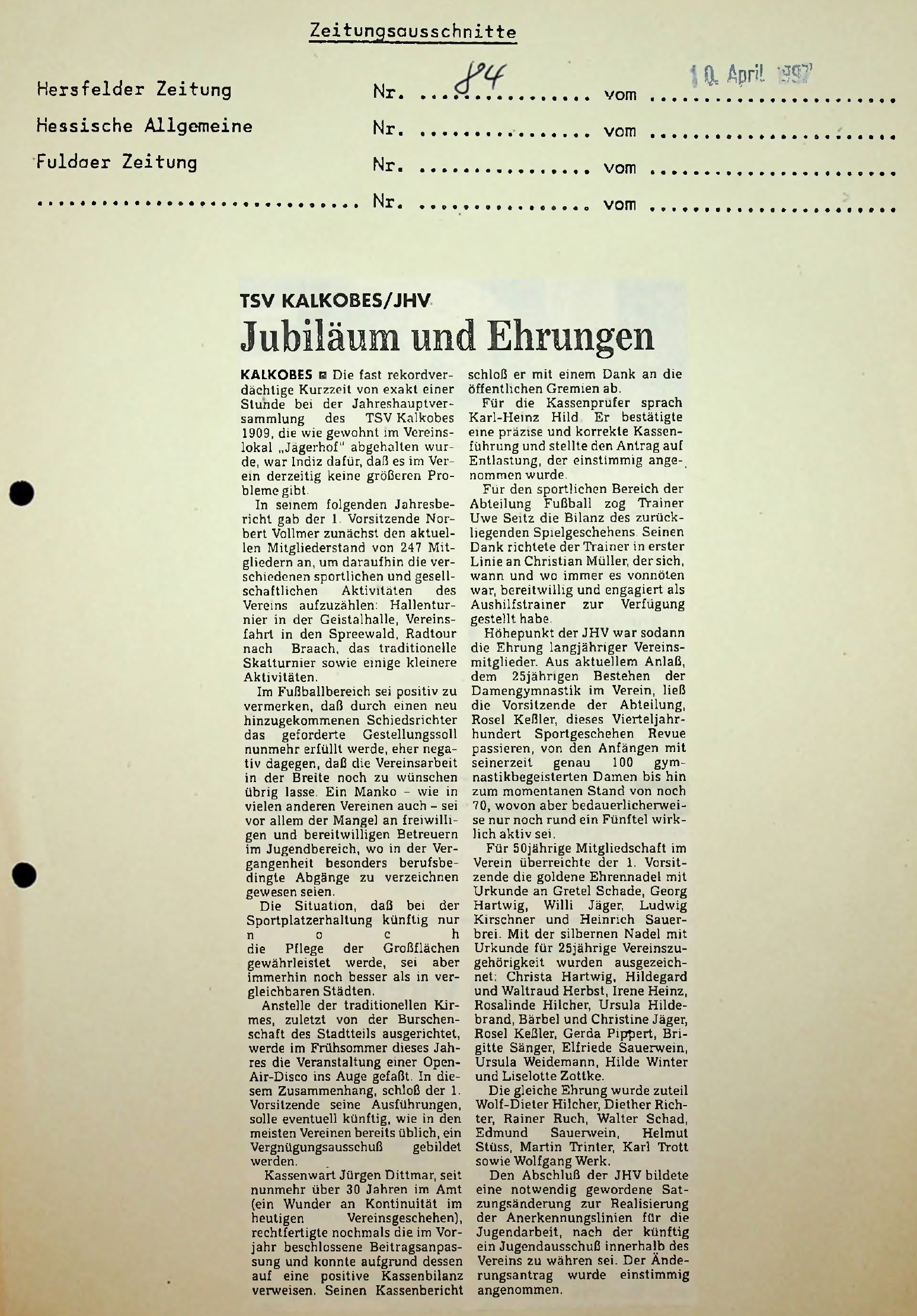 Jahreshauptversammlung (1997)